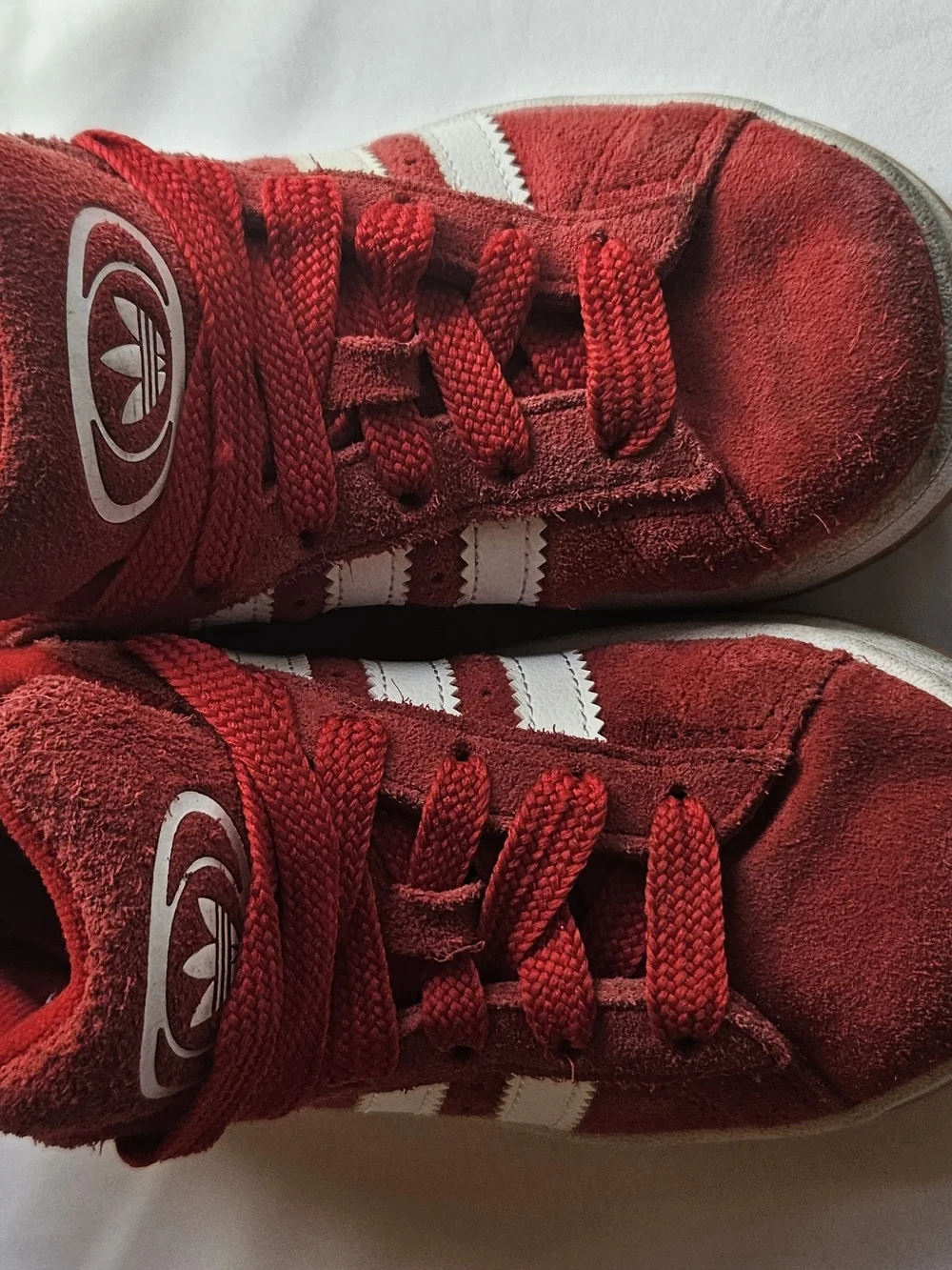 adidas Kids Red Suede Sneakers with White Stripes
